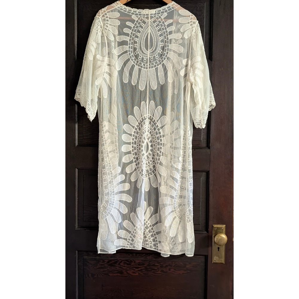 Rebellion Again Cream Lace Medallion Kimono Cardigan Small Boho Sheer Layering - Picture 3 of 9